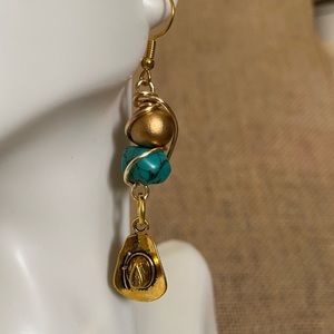 Western themed wire wrapped beaded earrings with charm